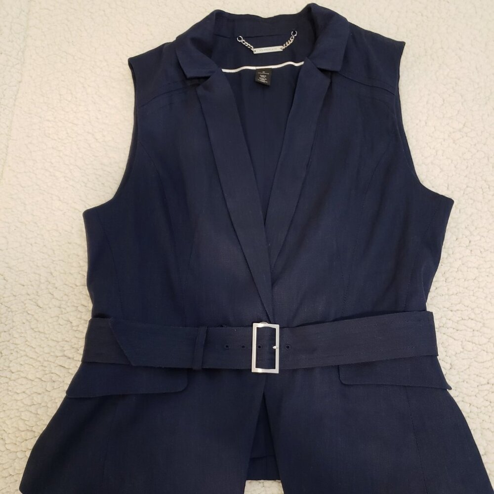 (EUC) White House Black Market Linen-Blend Dobby Vest (Size 10)